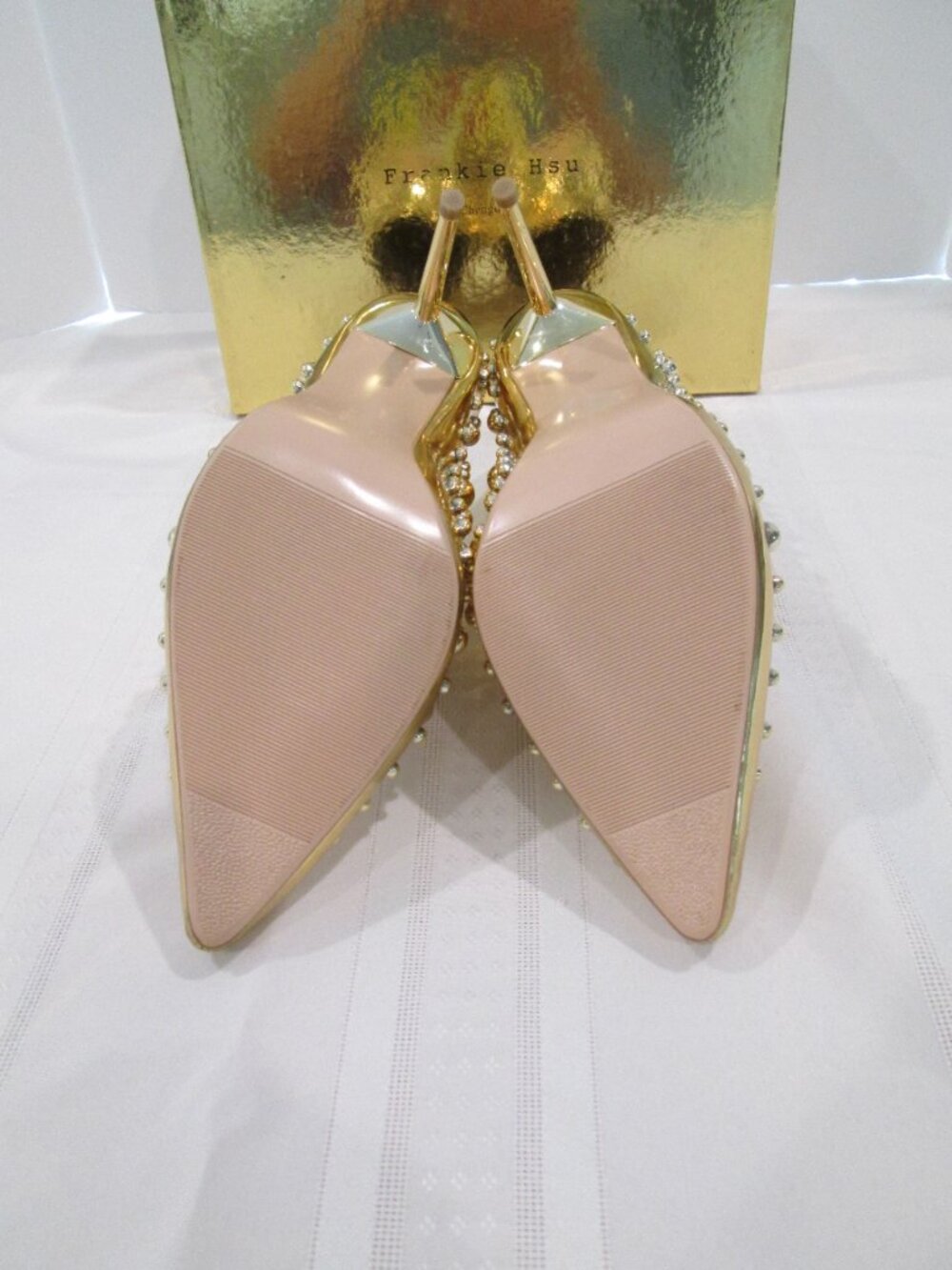 Frankie Hsu Gold Studded Stiletto Pumps | Size 10 | NIB | Metallic - Picture 10 of 14